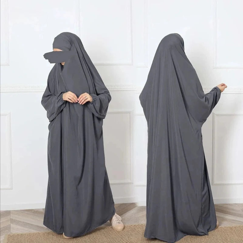 robe-abaya a manches-chauve-souris-coupe-ample-et-confortable gris