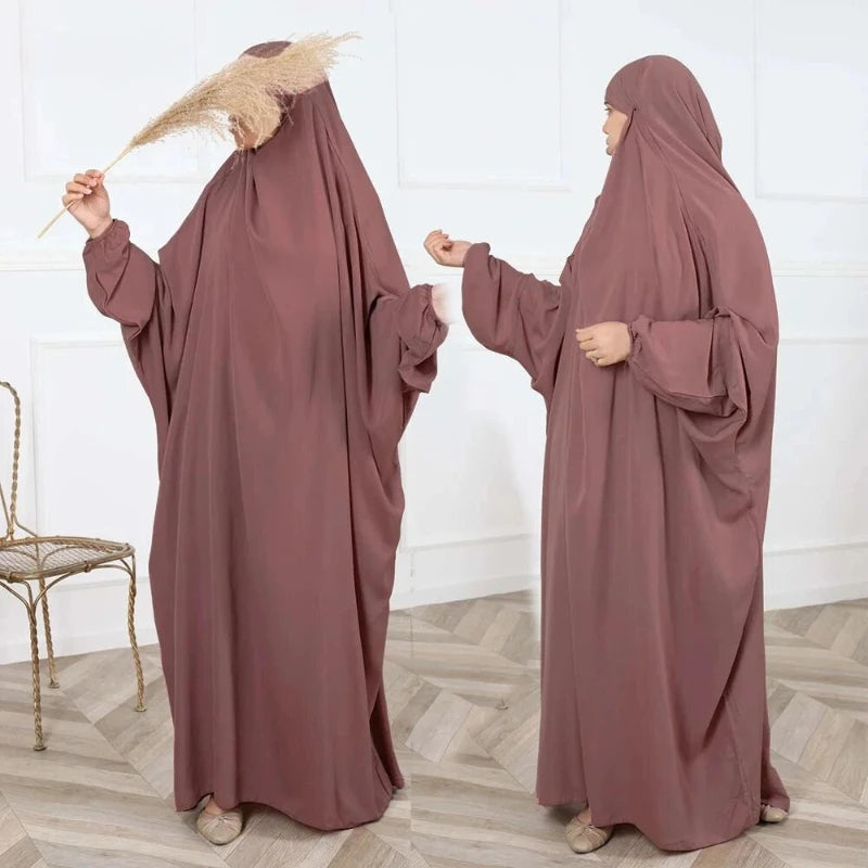 robe-abaya a manches-chauve-souris-coupe-ample-et-confortable or rose