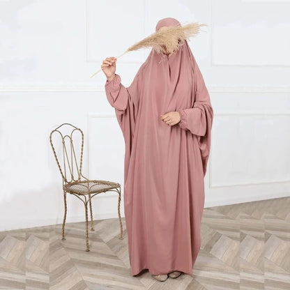 robe-abaya a manches-chauve-souris-coupe-ample-et-confortable rose