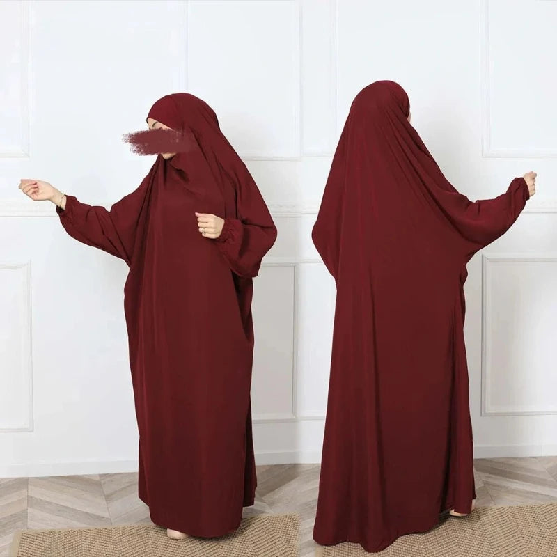 robe-abaya a manches-chauve-souris-coupe-ample-et-confortable rouge